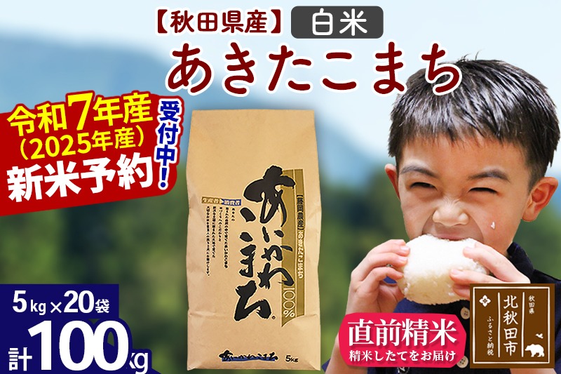 ※令和7年産 新米予約※秋田県産 あきたこまち 100kg【白米】(5kg小分け袋) 【1回のみお届け】2025年産 お届け時期選べる お米 藤岡農産|foap-11701