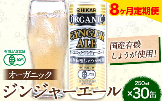 【8ヶ月定期便】 ジンジャーエール 250ml×30缶 光食品株式会社 定期 計8回お届け 《お申込み月の翌月から出荷開始》 徳島県 上板町 ジュース 炭酸水 光食品 ジンジャーエール オーガニック 有機