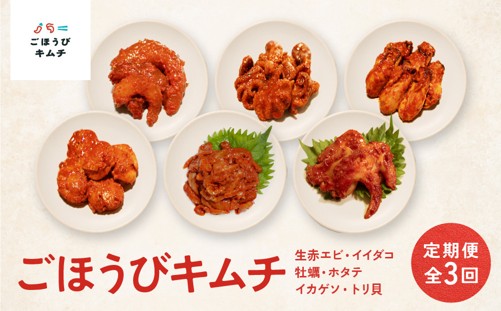 【定期便3回】ごほうびキムチ定期便（生赤エビ・イイダコ・牡蠣・ホタテ・イカ・トリ貝）【 キムチ 神奈川県 小田原市 】 142069_FZ025