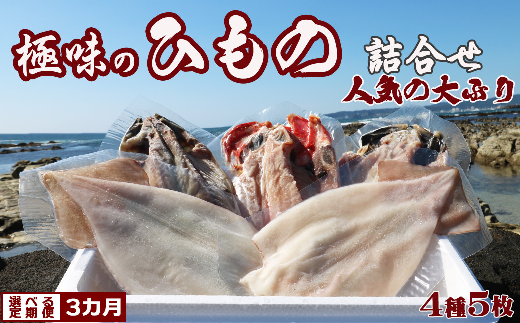 
                  【極味の定期便】特選！人気ひもの詰合せ 大ぶり３種＋いか一夜干し２枚 × 選べる３カ月　[0039-0004]
                