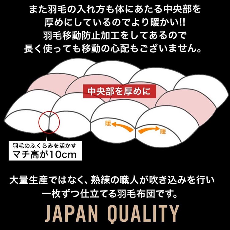 ＜京都金桝＞【訳あり】羽毛布団 ダブル ホワイトダックダウン93％  DP400 厚さ2倍 超立体キルト 日本製 冬用 掛け布団 掛布団 布団 寝具 無地 新生活 ふるさと納税布団｜プレミア2