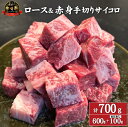 【ふるさと納税】【D043・訳あり特販用】宮崎牛ロース＆赤身手切りサイコロ600g+おためし100g　計700g（国産 牛肉 訳あり 和牛 サイコロ ステーキ 焼肉 BBQ 厚切り A4等級以上 赤身 霜降り 冷凍 送料無料）