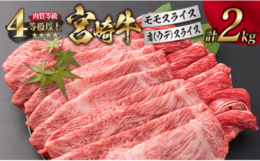 
宮崎牛 モモ 肩ウデ スライス セット 合計2kg ウデ すき焼き しゃぶしゃぶ モモスライス 肉 牛 牛肉 黒毛和牛 国産 食品 送料無料_I13-191
