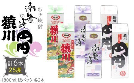 麦焼酎 猿川 円円 潮騒の詩 （25度・1800ml） 紙パック 各2本 計6本 《壱岐市》【天下御免】 むぎ焼酎 焼酎 お酒 [JDB343] 42000 42000円