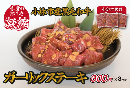 【旨味凝縮！】小林市産黒毛和牛ガーリックステーキ900g（300g×3P 黒毛和牛 訳あり不揃い 赤身 国産牛 牛肉 宮崎県産 ステーキ 冷凍 送料無料）