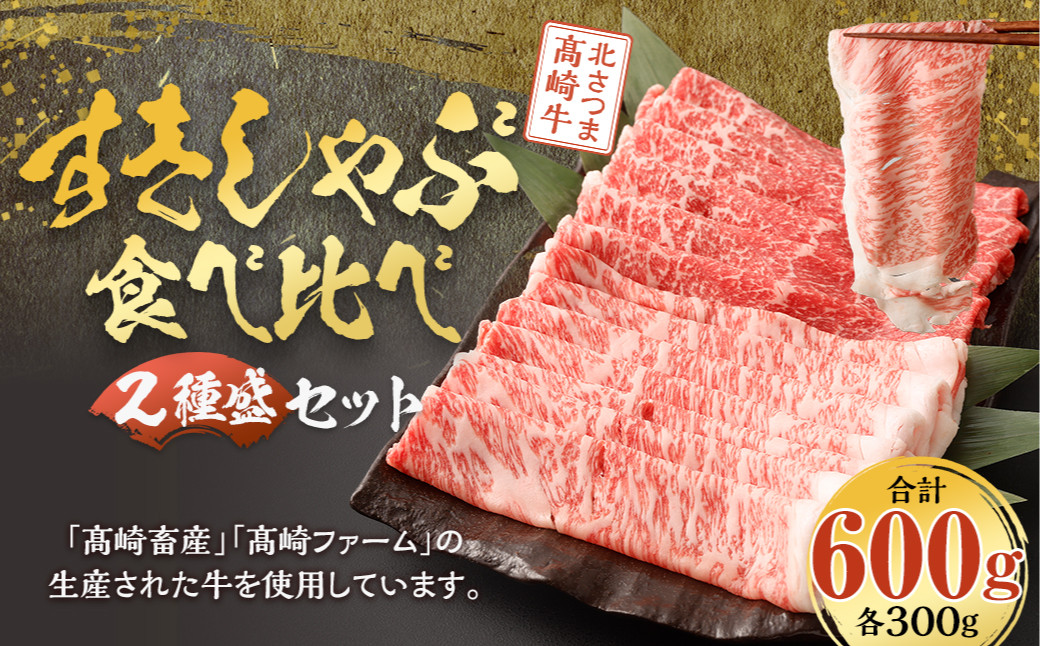 CS-402 北さつま髙崎牛 すきしゃぶ食べ比べセット(2種盛り 合計600g) ローススライス モモスライス