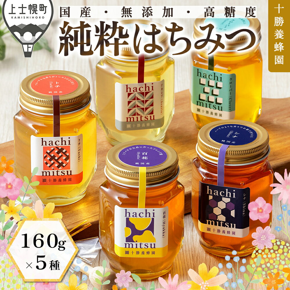 【ふるさと納税】はちみつ 蜂蜜 国産 160g×5種 アカシア クローバー トチ シナ 百花蜜 食べ比べ 詰め合わせ 高評価★4.8 十勝養蜂園 創業61年 純粋蜂蜜 無添加蜂蜜 高糖度 保存食 ギフト 個包装 母の日 父の日 敬老の日 レビューキャンペーン対象品