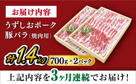 【訳あり】【3回定期便】 焼肉 用 豚バラ 長崎うずしおポーク バラ（ 焼肉 用）1.4kg＜スーパーウエスト＞[CAG113] 長崎 西海 豚 ブランド豚 焼肉 豚バラ バラ BBQ 豚 ブランド豚