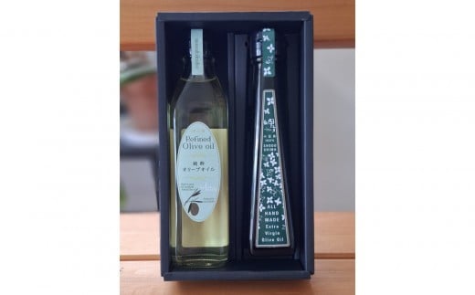 小豆島産エキストラバージンオリーブオイル”ハンドメイド”1本とスペイン産純粋オリーブオイル1本／ 合計2本セット