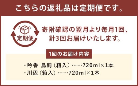 【3回定期便】 鳥飼・川辺 1本720ml 箱入 計2本セット （各1本） 計6本 （2本×3回） 米焼酎 純米焼酎 米麹 米こうじ 