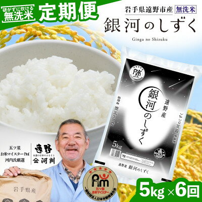 【ふるさと納税】【毎月定期便】〈無洗米〉岩手県 遠野市産 銀河のしずく 5kg 【 コメマルシェ 河判 】全6回【4089928】