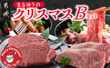 【☆クリスマス☆】まるゆうのクリスマスBセット(ステーキ2種&ローススライス&ソーセージ)1.3kg≪12月20日～23日お届け≫_AI-N402-OJX_(都城市) 宮崎県産 都城産 宮崎牛 ヒレ サーロイン ステーキ ロース 牛スライス ソーセージ セット BBQ 冷凍