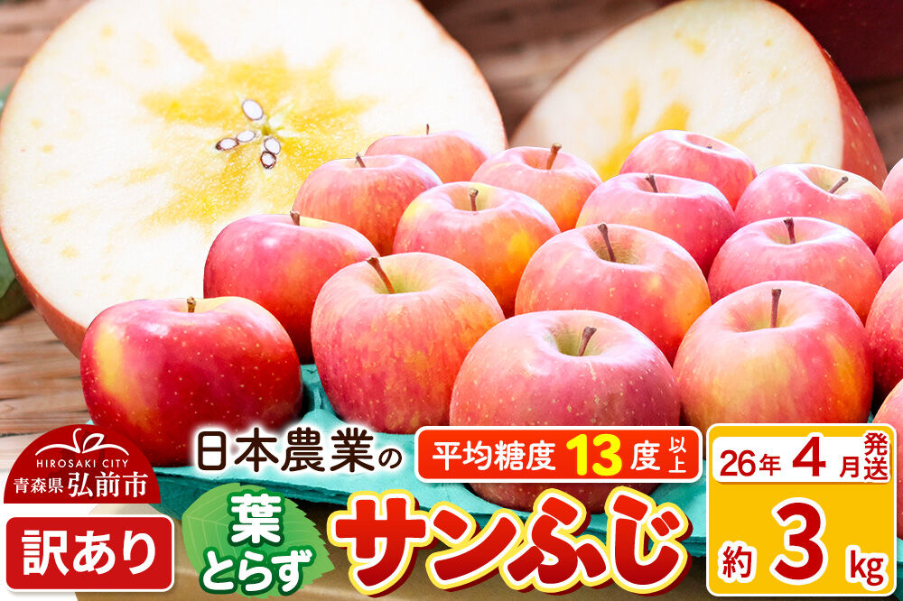 【26年4月クール便発送】りんご 平均糖度13度以上！ 葉とらず サンふじ 約3kg 訳あり【CA貯蔵】青森 果物 フルーツ 林檎 リンゴ くだもの 不揃い 規格外 [アップル 産地直送 クール便 CA貯蔵 青森県 弘前市]
