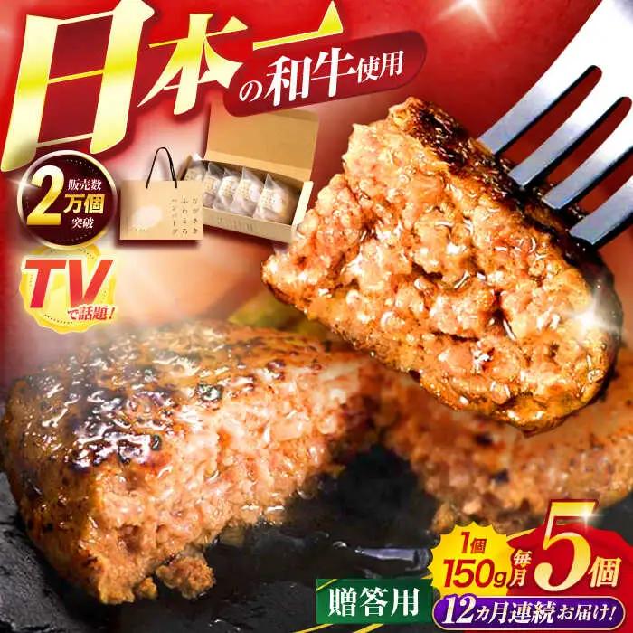 【12回定期便】ながさきふわとろハンバーグ 150g×5個入 【贈答用】 / ハンバーグ はんばーぐ 肉 牛肉 豚肉 おかず 惣菜 定期便 / 諫早市 / ワールド・ミート有限会社 [AHBG004]