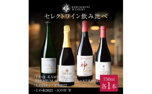 上ノ国ワイナリーのセレクトワイン飲み比べセット「プレミアムシャルドネ2022＆ナイアガラ2022＆上の赤＆天の川雫」　750ml×各1本　北海道ワイン　ワイン　WINE　wine　白ワイン　赤ワイン　スパークリングワイン　ワイン飲み比べ　パーティ