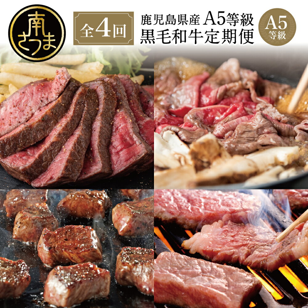 【ふるさと納税】【特撰定期便 全4回】A5等級鹿児島黒毛和牛定期便 A5 ステーキ サーロイン 赤身 ヒレ バラ 焼肉 BBQ ブロック肉 ロース肉 すき焼き しゃぶしゃぶ お肉 鹿児島県産 カミチク 黒毛和牛 牛肉 定期便 定期コース 冷凍 全国送料無料