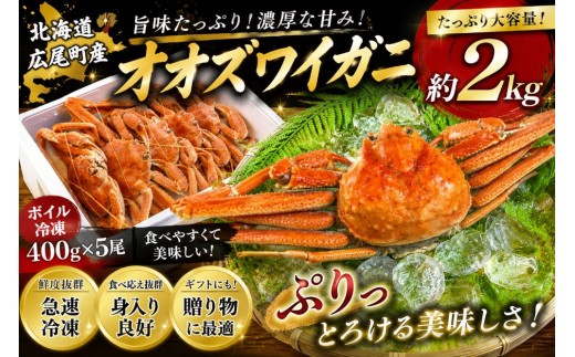 北海道産ボイルオオズワイガニ400g×5尾　合計2kg以上【かに　カニ　蟹　海産物　海鮮　冷凍　ボイル　オオズワイガニ　北海道　池下産業株式会社】(AM0011)