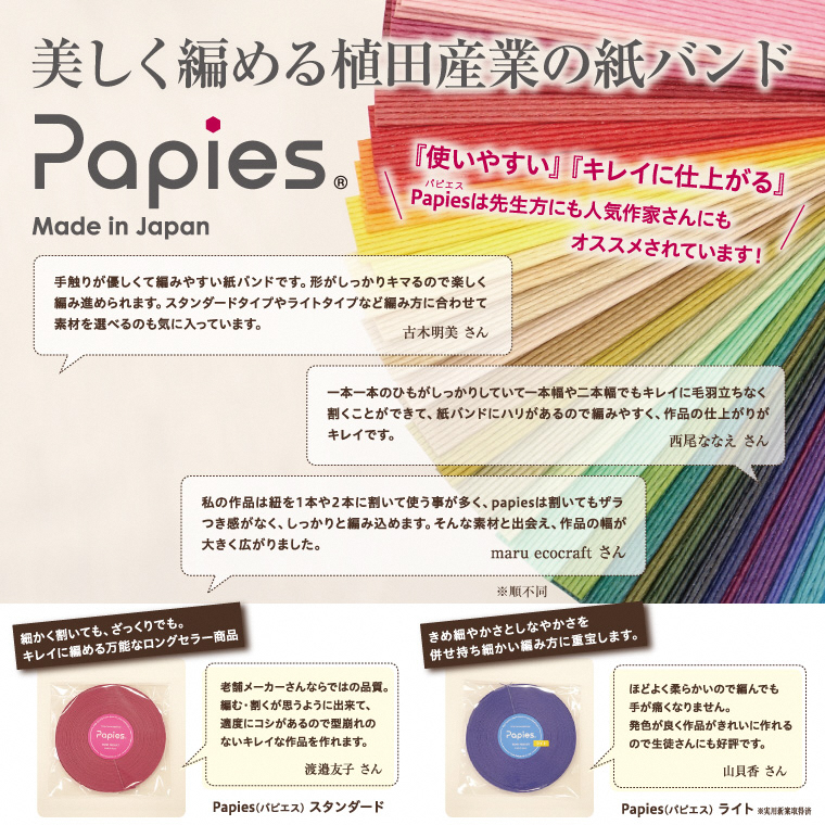 植田産業イチオシ 手芸用紙バンドPapies人気カラー12本合わせ40m×3種 Bセット（1843）