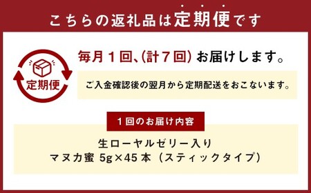 【7回定期便】 生ローヤルゼリー入り マヌカ蜜 5g×45本 蜂蜜 はちみつ ハチミツ ハチ蜜 はち蜜 蜜 ローヤルゼリー マヌカハニー ニュージーランド産 台湾産 杉養蜂園 熊本県 熊本市 常温