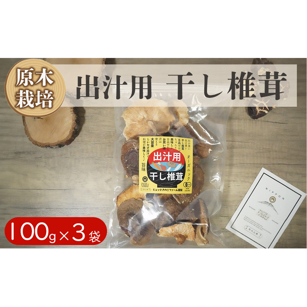 宮崎県産 乾燥 椎茸 100g×3袋 チャック袋入 [ HUTTE 宮崎県 美郷町 31ao0014] 干ししいたけ 出汁 オーガニック 原木栽培 有機JAS認証 大容量 料理 調理 常温 渡川 アヒ