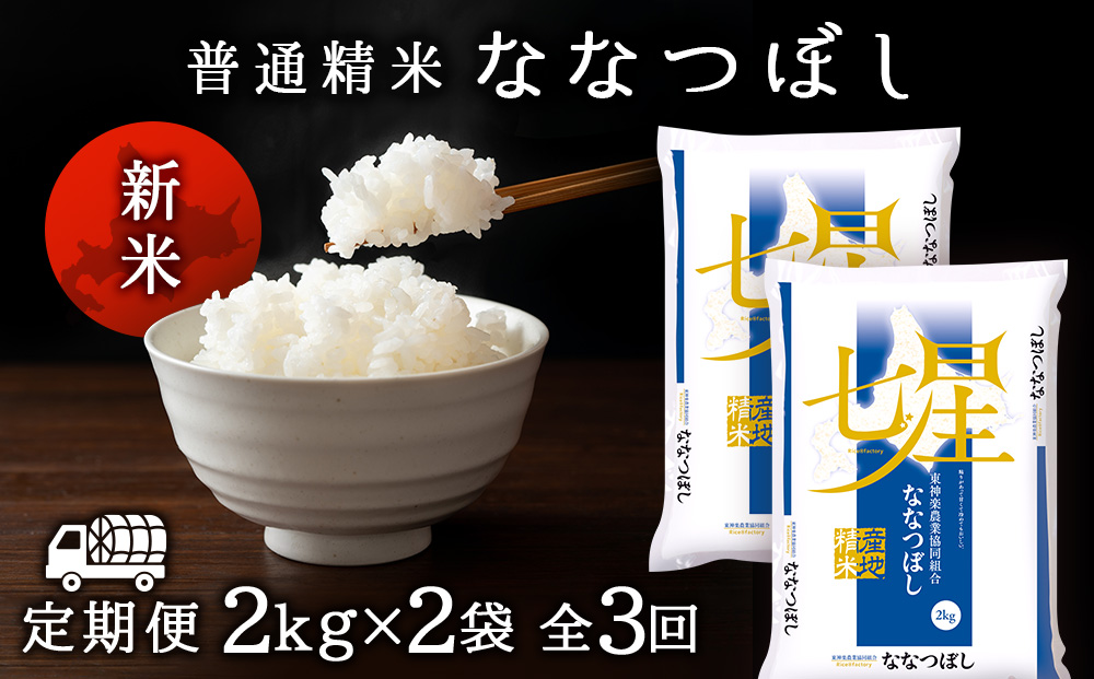令和7年産新米≪先行予約≫【お米の定期便】ななつぼし 2kg×2袋 《普通精米》全3回
