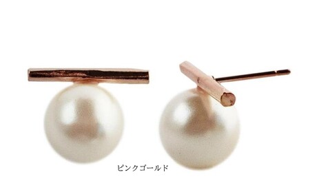 ハンギングパールメタルバーピアス(カラー：ピンクゴールド)【043-018-3】
