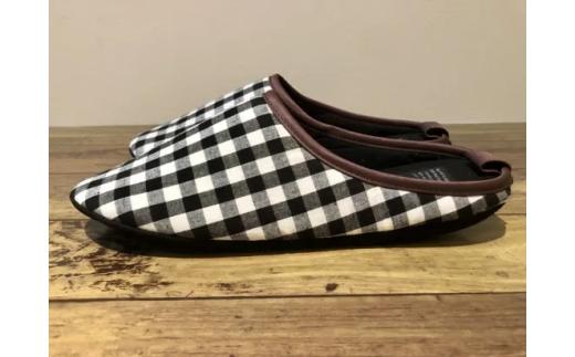 【播州織】コットンリネン ルームシューズ 【黒ギンガム】 mulberry fabric （10-109）