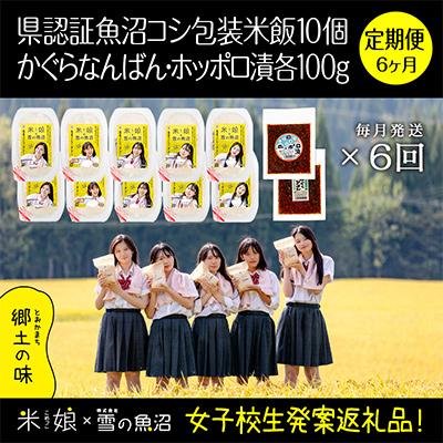 ふるさと納税 十日町市 【毎月定期便】女子高生×雪の魚沼!県認証特栽魚沼コシ包装米飯10個+みそ各1×6全6回
