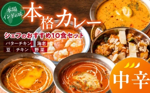 【中辛】ビスヌ 本格カレー　シェフのおすすめ10食_ビスヌ 本格 カレー シェフ おすすめ 10食 バターチキン 豆 海老 チキン 野菜 各 2個 中辛 インドカレー スパイス こだわり インド 直輸入 Aランク できたて 冷凍 真空パック お取り寄せ 福岡県 久留米市 送料無料_Ca047-02