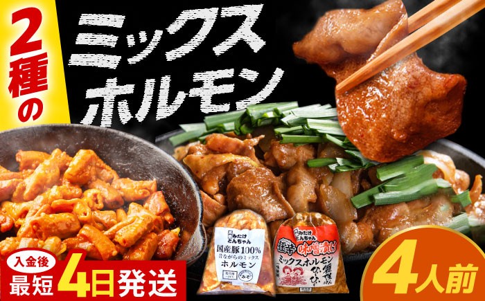 
                  ホルモン とんちゃん 岐阜県産 豚もつの 鉄板焼き「元祖みたけとんちゃん」ミックスホルモン×狂辛ミックス 各1袋（4人前）ホルモン モツ とんちゃん 白もつ 味付け 焼肉 BBQ おつまみ おかず 焼肉 BBQ 人気 ホルモン ホルモン焼き ホルモン肉 味付きホルモン 味付けホルモン 味付き肉 ほるもん 焼肉用ホルモン / 御嵩町 / 藤よし [AVAA050]
                