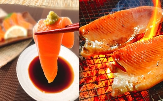 E-09002【12/14まで年内配送】 お刺身トラウトサーモン10～20本(計5kg)＆とろサーモンハラミ15～25枚(計5kg)