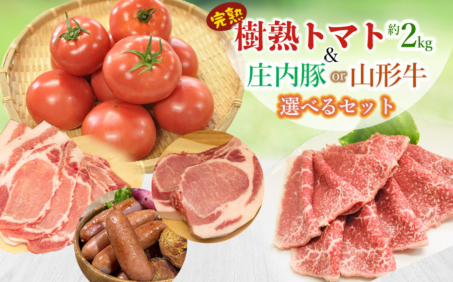
            【令和7年産先行予約】樹熟トマト＆山形牛か庄内豚選べるセット　肉バルYAKU禄
          