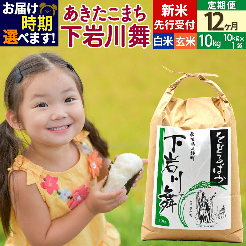 【ふるさと納税】新米先行受付《12ヶ月定期便》【白米／玄米】あきたこまち 10kg (10kg×1袋 ) 発送時期選べる 秋田県三種町産 令和7年産 下岩川舞 石井漠 をどるばか オリジナルラベル