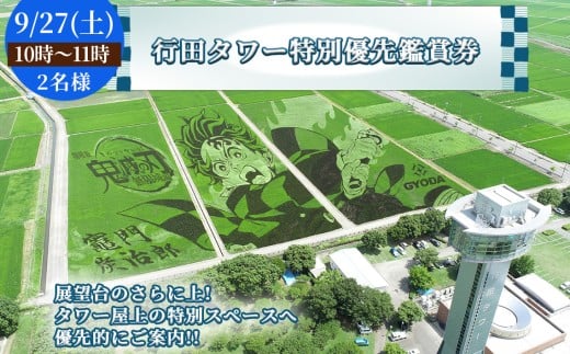 No.495-03 行田タワー特別優先鑑賞券（2名様）【9/27（土）10時～11時】 ／ 古代蓮 田んぼアート 混雑時期限定 特別プログラム 優先的 大迫力 チケット 見学 観光 思い出 お土産 埼玉県