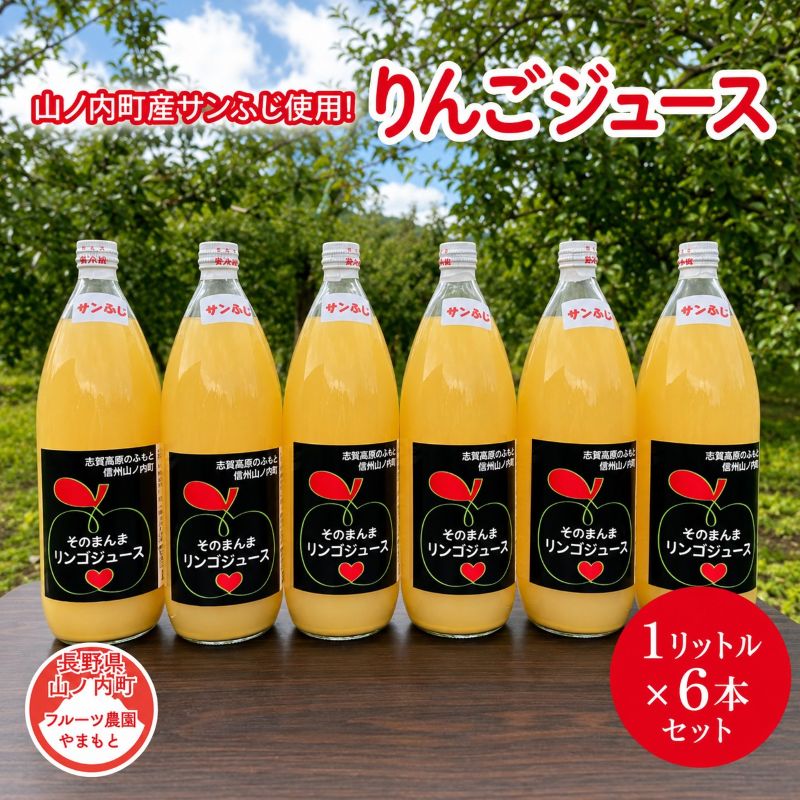 山ノ内町産サンふじ使用！りんごジュース 1000cc×6本セット 果汁飲料 アップルジュース フルーツジュース ソフトドリンク 山ノ内町産りんご サンふじ100％