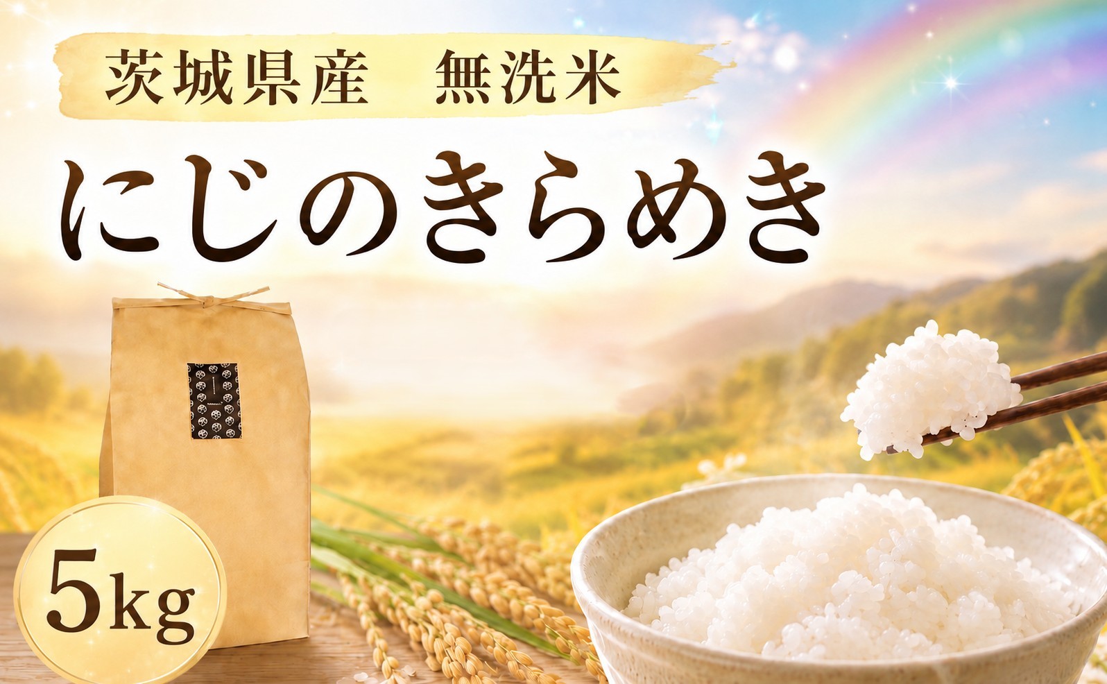
                  無洗米 にじのきらめき 5kg 精米 米 令和7年産 ｜ 数量限定 お手軽 便利 茨城県産 米 お米 コメ 白米 ライス むせんまい ご飯 ごはん お弁当 おにぎり 米5kg 5キロ 銘柄米 茨城県 新生活 応援 kome okome  国産 産地直送 ※ 関東 茨城県 筑西
                