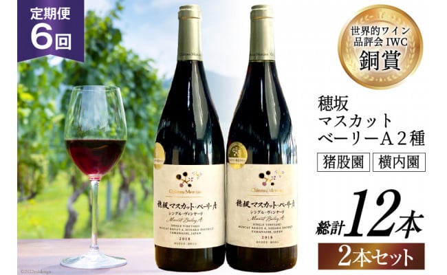 
定期便 ワイン セット 穂坂マスカット・ベーリーＡ シングル・ヴィンヤード 750ml×2種×6回 酒 ワイン 赤ワイン / シャトー・メルシャン 勝沼ワイナリー / 山梨県 韮崎市 [20741000]
