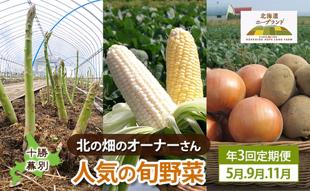 先行予約 全3回 旬野菜 アスパラ とうもろこし じゃがいも 玉ねぎ