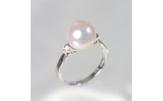 1461 Pt900 【大粒】あこや本真珠 9.0㎜up　ダイヤモンド0.10ctリング