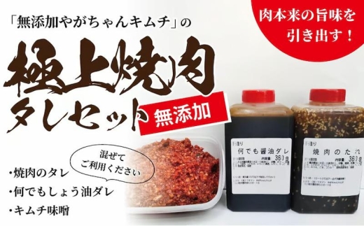 
                  「無添加やがちゃんキムチ」極上焼肉のタレセット 〈 調味料 詰め合わせ 焼肉 醤油 キムチ たれ タレ 肉 自家製 焼き肉 美味しい こだわり 人気 おすすめ ギフト BBQ バーベキュー 〉 [№5412-0313]
                