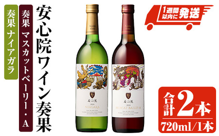 安心院ワイン 奏果セット ナイアガラ/マスカット・ベーリーA (720ml×2本) 酒 お酒 ワイン ぶどう 葡萄 飲み比べ 【時枝酒店】【107306100】