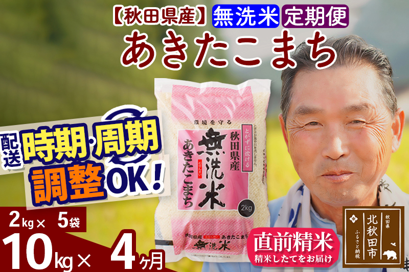 ※新米 令和6年産※《定期便4ヶ月》秋田県産 あきたこまち 10kg【無洗米】(2kg小分け袋) 2024年産 お届け時期選べる お届け周期調整可能 隔月に調整OK お米 おおもり