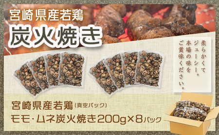 【年内お届け】宮崎県産若鶏モモムネ炭火焼き1.6kg≪2024年12月20日～31日お届け≫_MJ-7103-HNY_(都城市) 宮崎県産若鶏 真空パック モモ肉 ムネ肉 炭火焼き じっくり 旨味成分