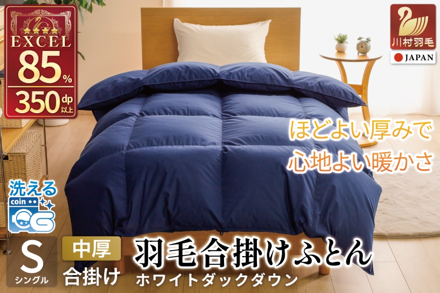 
                  【春秋用】 洗える 羽毛布団 合掛け シングル ホワイトダックダウン85% 0.8kg 無地 ネイビー 中厚 春用 秋用 [川村羽毛 山梨県 韮崎市 20745416] 合い掛け 軽い羽毛 布団  コインランドリー 掛け布団 ダウンかけ布団 ふとん 羽毛ふとん 合掛け布団 エクセルゴールドラベル
                