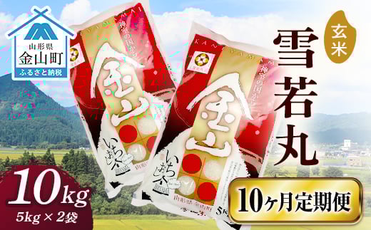 
            令和6年産 金山産米 雪若丸【玄米】（5kg×2袋）×10ヶ月 定期便 計100kg 10ヶ月 米 お米 ご飯 玄米 ブランド米 送料無料 東北 山形 金山町 F4B-0548
          