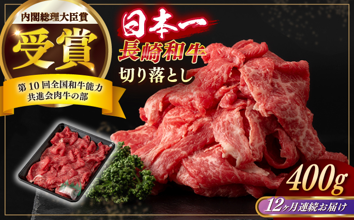 
                  【全12回定期便】【日本一の和牛】長崎和牛 切り落とし 約400g （カタ、モモ、バラ、ロース、スネのいずれか）【合同会社　肉のマルシン】 [RCI040]
                