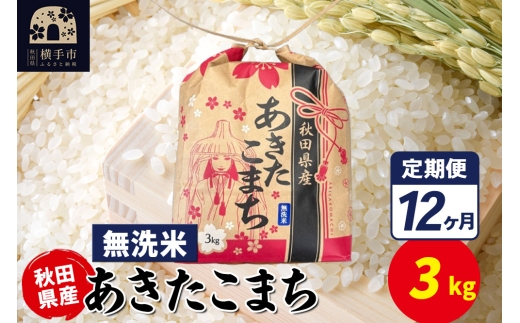 《定期便12ヶ月》あきたこまち 3kg×1袋【無洗米】令和7年産 秋田県産 こまちライン