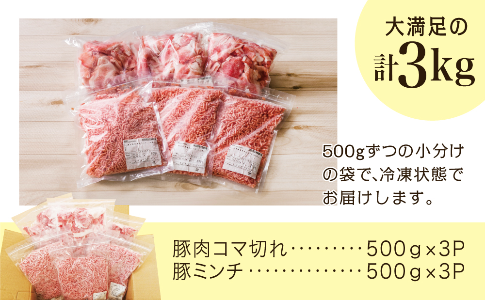 【鹿児島県産】特選豚肉コマ切れ1.5kg&豚ミンチ1.5kg(合計3kg) ハンバーグ 餃子 お肉 小分け 冷凍 カミチク 南さつま市