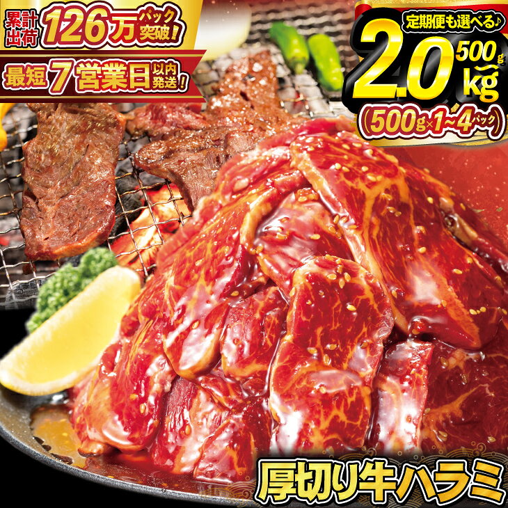【ふるさと納税】＼ 厚切り牛ハラミ 500g・1kg・2kg・2kg【3ヶ月定期便】／ ≪スピード発送 7営業日以内発送≫ 選べる 500g 1kg 2kg 定期便 ハラミ 焼肉 人気 BBQ バーベキュー 味付け ジューシー 花巻市 配送月指定可能