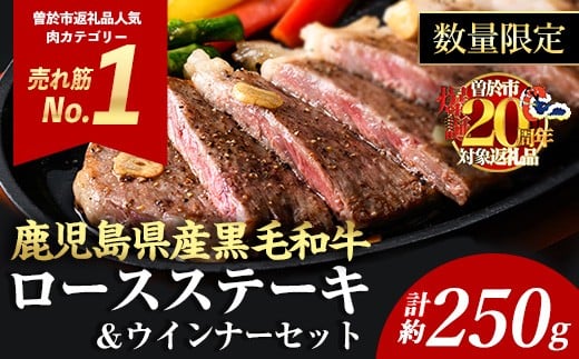 ＜1枚・計約250g＋ウインナー1袋＞4等級以上！鹿児島県産黒毛和牛ロースステーキ1枚セット 黒毛和牛 ステーキ 冷凍【ナンチク】B1-00